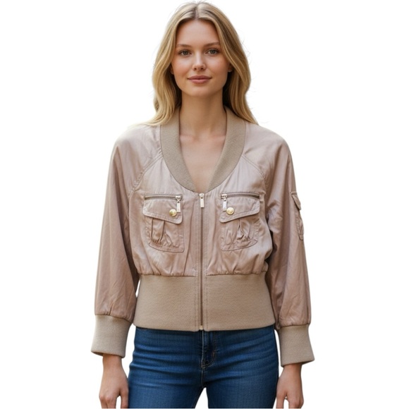 bebe Jackets & Blazers - bebe Vintage Y2k Beige Gold Bomber Jacket Size M